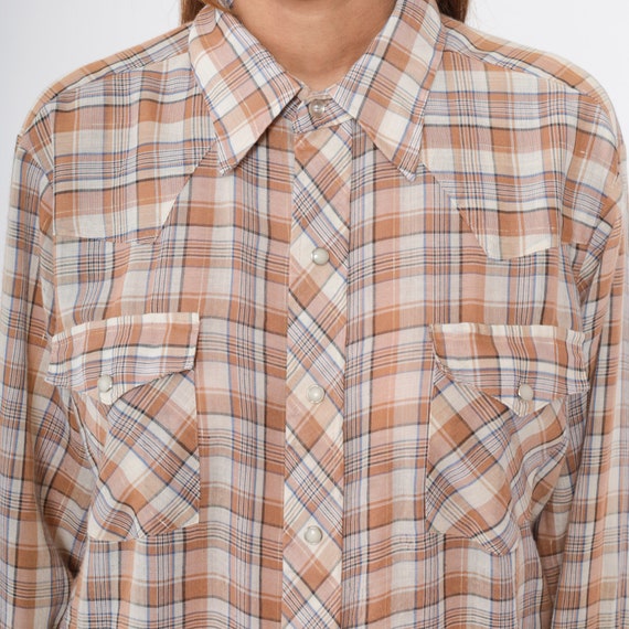 Metallic Western Shirt 70s Paper Thin Plaid Shirt… - image 7