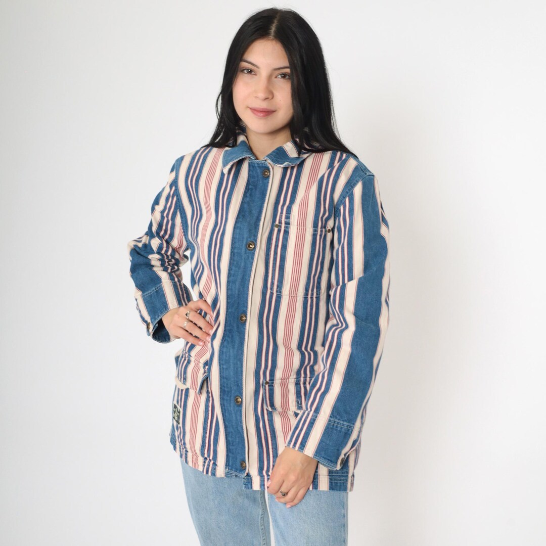 90s Ralph Lauren Jean Jacket Striped Denim Jacket Y2K Cargo