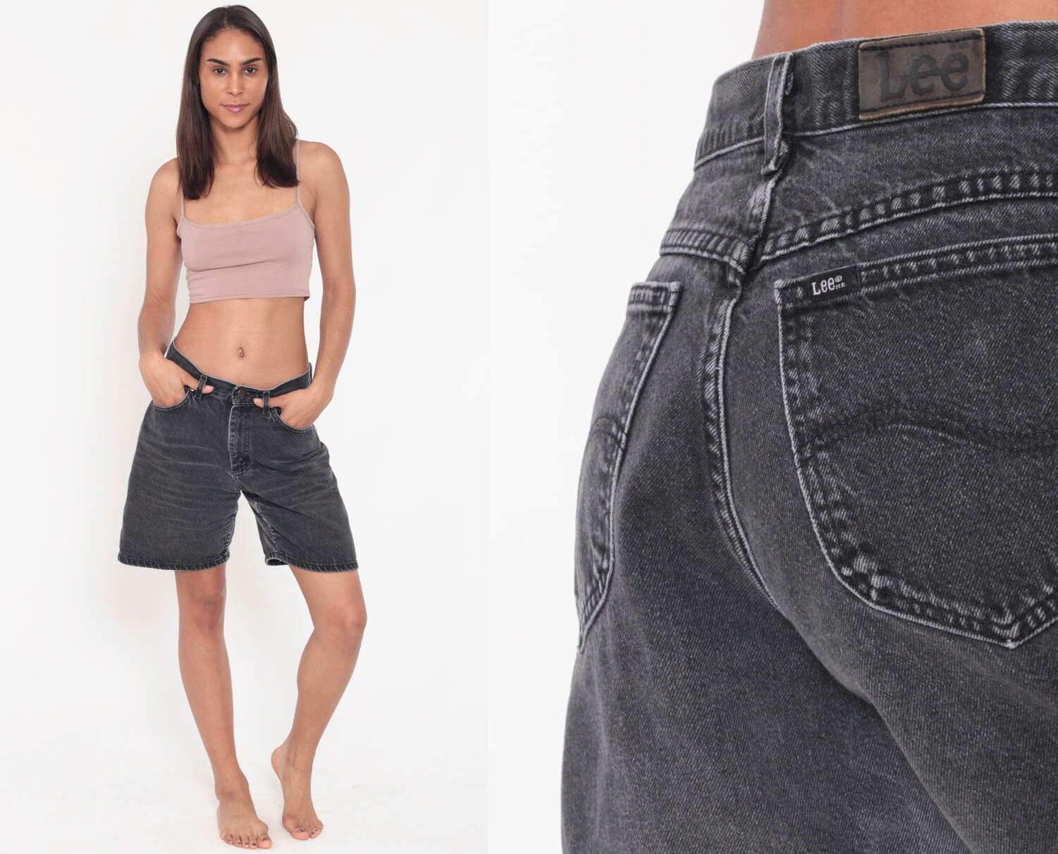 lee black denim shorts