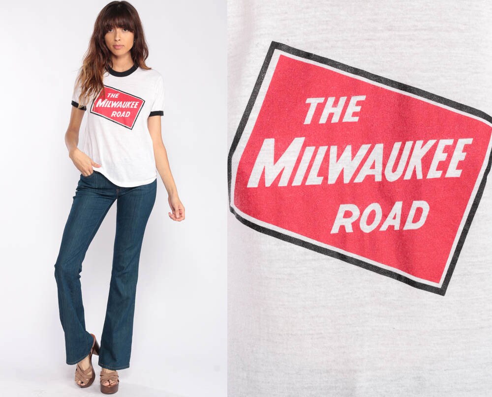 Milwaukee Shirt MILWAUKEE ROAD Shirt Ringer Tee 70s T Shirt Vintage Railroad Train Hipster T