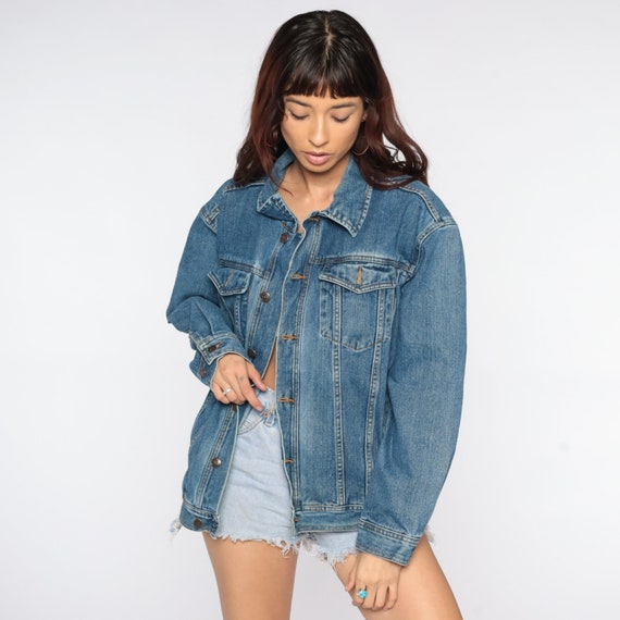 90s Denim Jacket -- 90s Jean Jacket Denim Jacket Trucker 90s Vintage Biker 1990s Grunge Blue Jean Jacket Medium