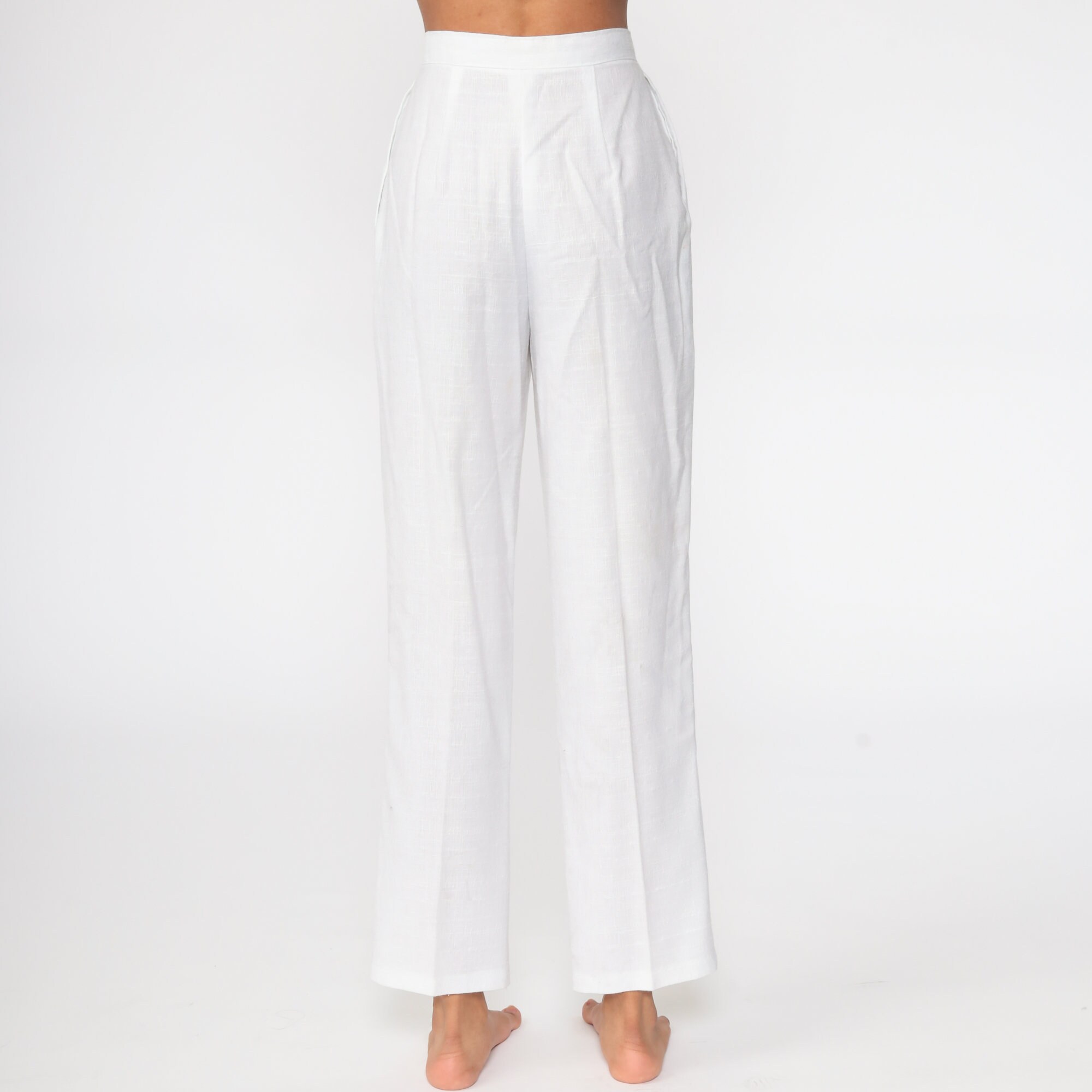 White Straight Leg Pants Pleated Trousers High Waisted Trousers 80s ...