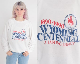 Wyoming Centennial Sweatshirt -- 1990 Worn Thin Crewneck Tourist 90s Sweatshirt Graphic Sweatshirt Vintage Raglan Sleeve 1990s Medium Large
