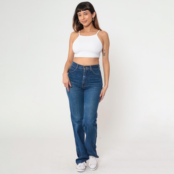 80s Straight Leg Jeans Vintage Western High Rise Denim Pants Faded Whiskered Blue Boho Hippie Bohemian 1980s Small 4