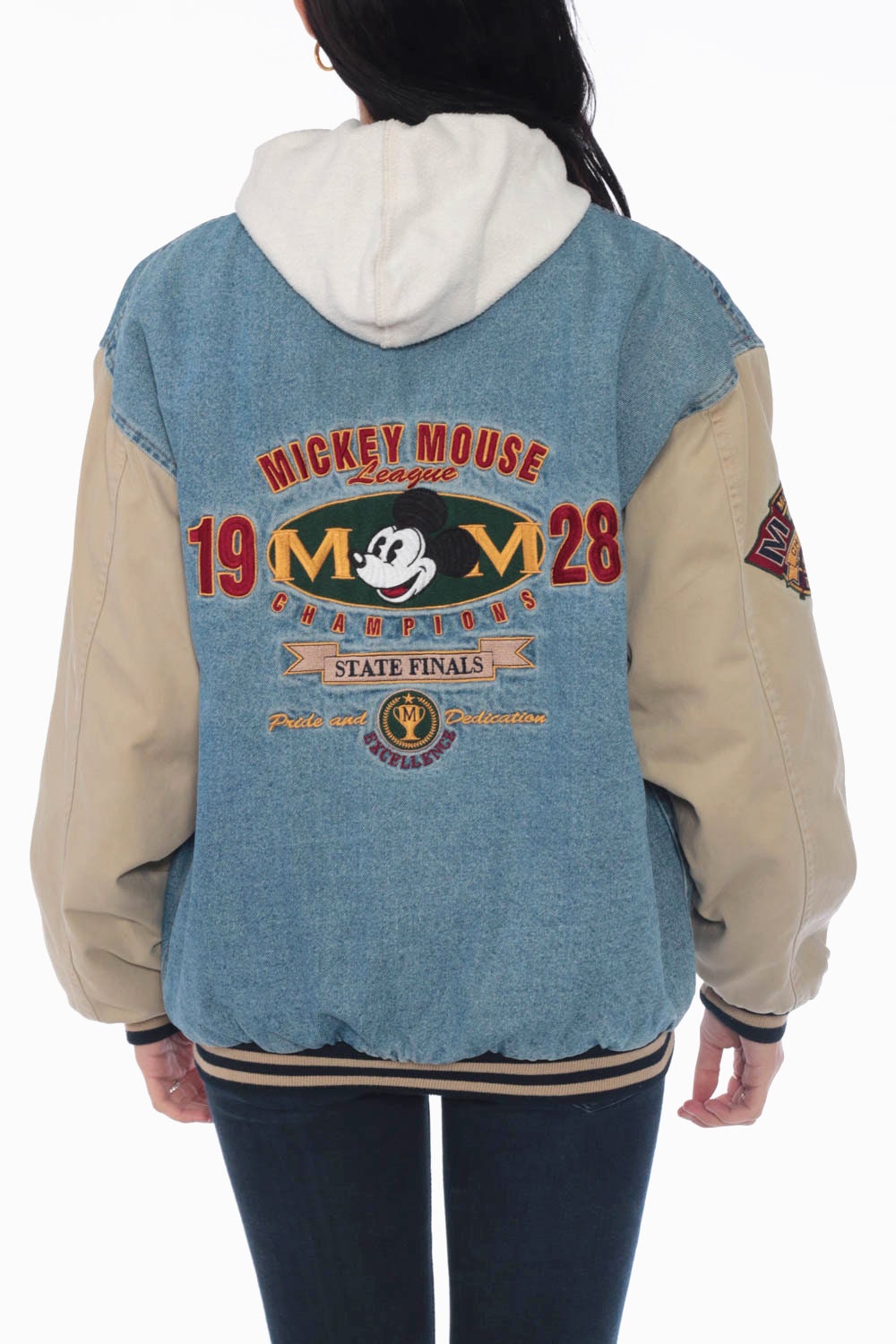 Hooded Mickey Mouse Jacket Varsity Jacket Hoodie Disney Denim Jacket 90s Baseball Coat Jean 