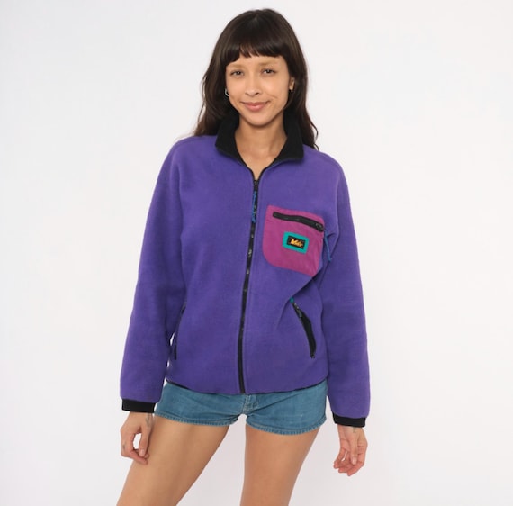 Purple REI Fleece Jacket 90s Full Zip Outdoor Pullover Violet Plum Gorpcore Hiking Camp Teal Trail Coat Colorblock Windbreaker Medium M