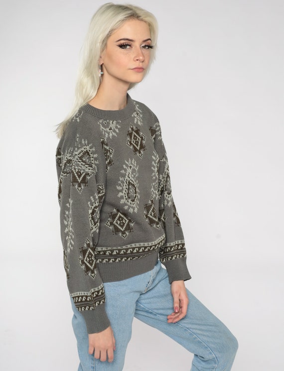 Grey Paisley Sweater 80s 90s Geometric Sweater Gr… - image 4