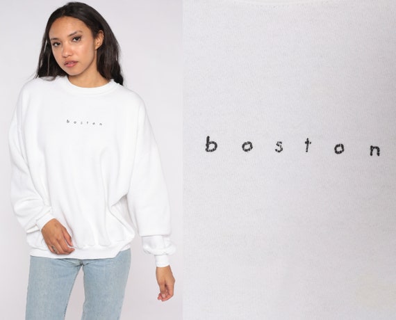 90s Boston Sweatshirt White Sweatshirt Travel Slouchy Massachusetts Sweatshirt 1990s Sweater Vintage Crewneck 3xl xxxl