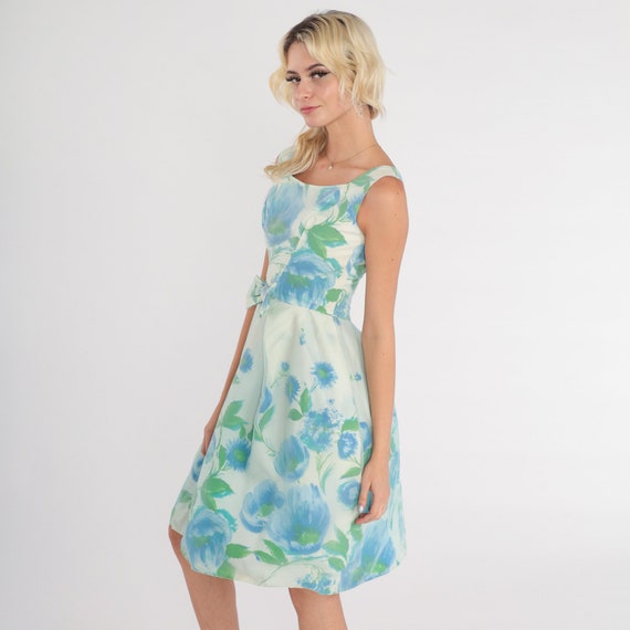 60s Party Dress White Floral Mini Dress 1960s Blu… - image 4