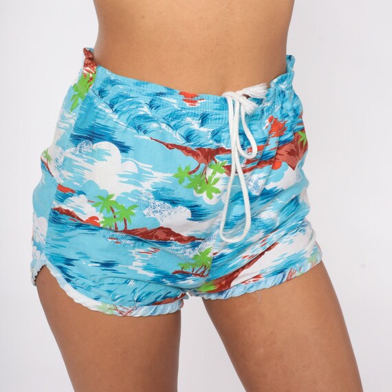 Tropical Swim Trunks 80s Hawaiian Board Shorts Tropical Island Print Swimwear Bottoms Retro Surfer Summer Surf Vintage 1980s Extra Small xs