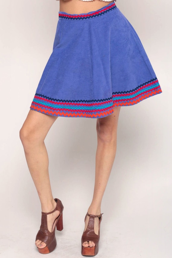 Corduroy Skirt Mini Skirt 70s Boho High Waisted Purple SKATER Rink A Line Skirt Full Skirt Flared 1970s Hippie Retro Vintage Bohemian Small