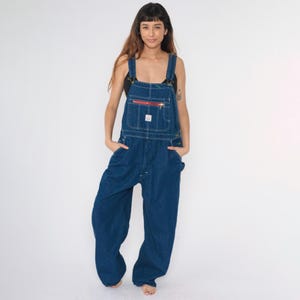 Macacão jeans vintage da marca Pointer, feito nos EUA, macacão de trabalho de carpinteiro, perna larga, jeans azul, retrô, utilitário, masculino, grande, L
