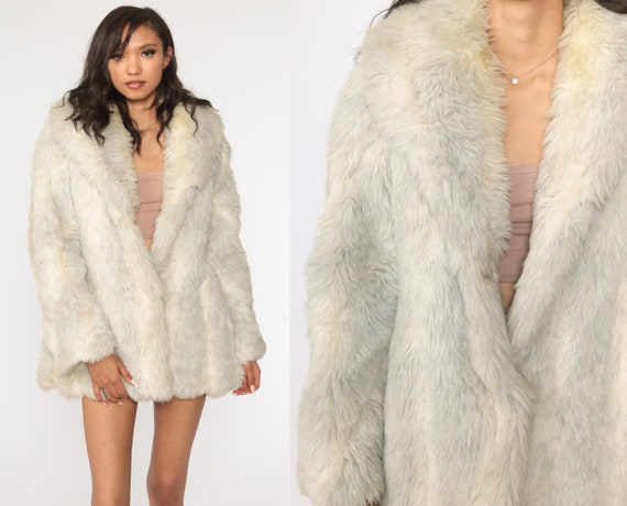 Faux Fur Jacket 80s Boho Grey FUZZY Coat Bohemian