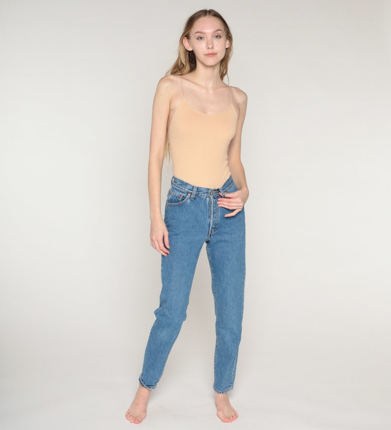 90s Levis Jeans Tapered Mom Jeans High Waisted Rise Levi Jeans Denim Pants Button Fly USA Made Retro Slim Vintage 1990s Extra Small xs 25 image 2