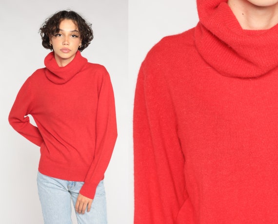 Red Turtleneck Sweater 90s Wool Angora Blend Knit… - image 1
