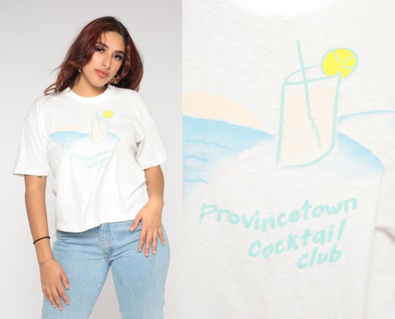 Provincetown Cocktail Club Shirt 80s Alcohol T-Shirt Massachusetts Beach Drinking Graphic Tee Single Stitch Vintage 1980s Large xl