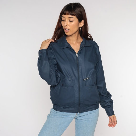 Navy Blue Members Only Jacket 80s Cafe Racer Windbreaker Jacket Bomber Rainbow Label 1980s Lightweight Retro Streetwear Small Medium S M