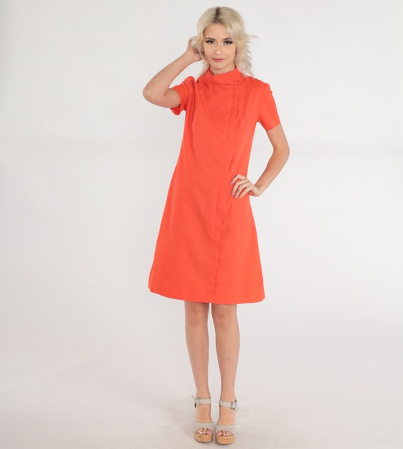 Orange Shift Dress 60s Mod Mini Dress Mock Neck S… - image 2