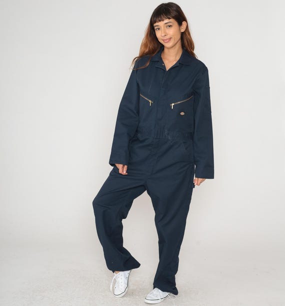 Y2K Dickies Coverall Navy Blue Jumpsuit Zip Front Workwear Utility Boilersuit One Piece Vintage Flight Mechanic Overalls Gorpcore Medium M