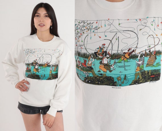 Fly Fishing Sweatshirt 90s Funny Fish Cartoon Sweater Match the