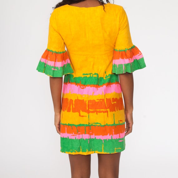 60s Mini Dress Bright Yellow Shift Mod Neon Hippi… - image 5