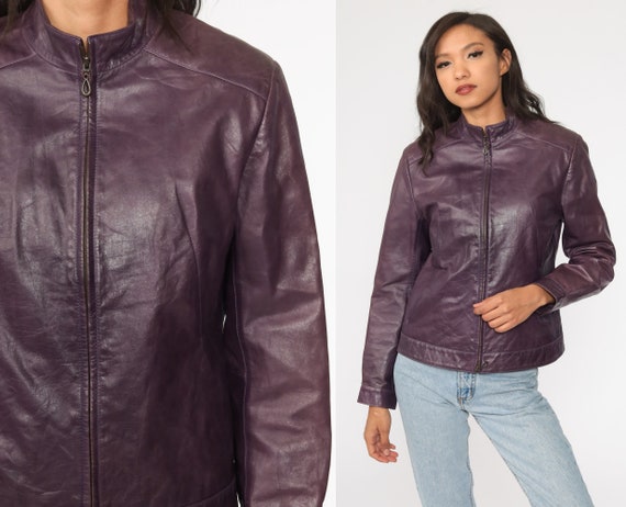 VTG Y2K Moto Mauve Leather Jacket Women/'s L