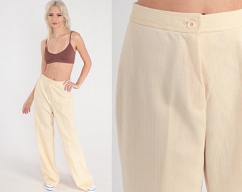 Pale Yellow Bell Bottoms Pants 70s Boho Hippie Bellbottom High Waisted 1970s Vintage Bohemian Trousers High Rise Small 28 S