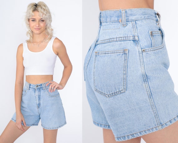 90s Jean Shorts High Waisted Denim Mom Shorts Retro Mid Length High Rise Basic Tomboy Blue Summer Plain Light Wash Vintage 1990s 2xs Xxs 24 Etsy