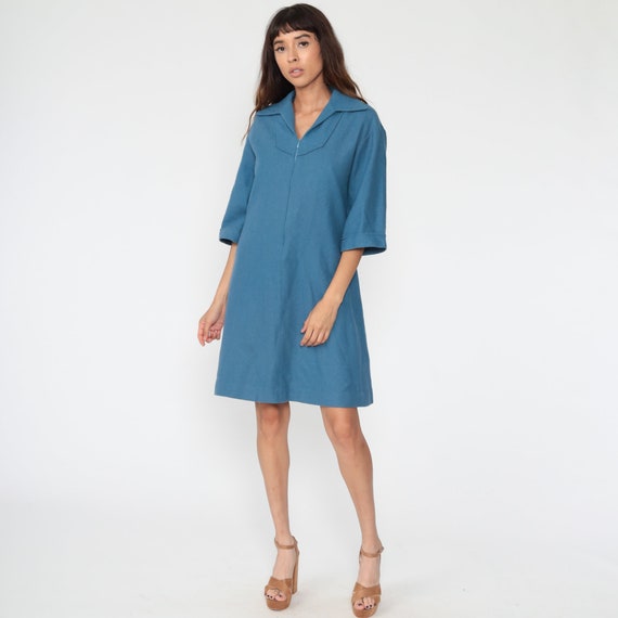 Blue Wool Dress 60s Mod Mini Dress 70s Twiggy Shi… - image 2