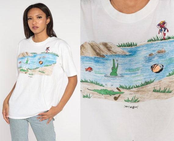90s Golf Shirt Funny Distressed T Shirt Retro Preppy Golfing Tshirt Golfer Joke Alligator Pond Graphic Tee 1990s Vintage White Large