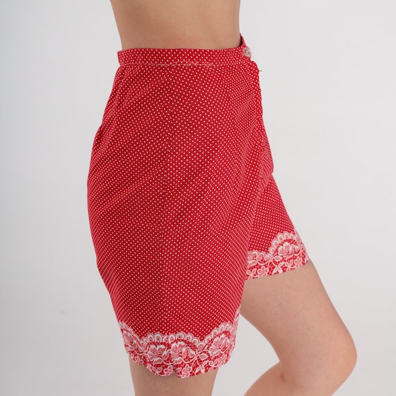 60s Pinup Shorts Red Polka Dot Short Shorts Floral Lace Print High Waisted Shorts Retro Mod Sixties Summer Boho Vintage 1960s Extra Small XS