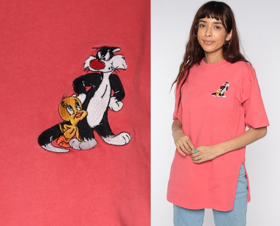 Looney Tunes Shirt Tweety Bird Sylvester Pussycat Jr Cat Tshirt 90s Pink Graphic Retro Vintage Tee T Shirt 1990s Nostalgia Medium