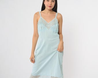 Vestido lencero azul bebé, camisón floral de los años 70, camisón midi con escote en V, cintura imperio, tirantes finos, estilo boudoir pastel, vintage, años 70, talla mediana 36
