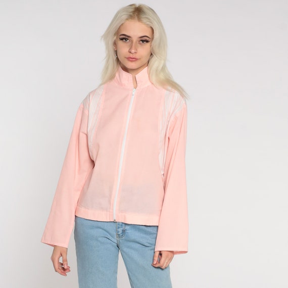 Baby Pink Windbreaker 80s Pastel Zip Up Jacket Pl… - image 2