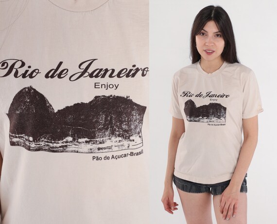 Rio de Janeiro T-Shirt Y2K Brazil Tshirt South America Shirt Beige Brasil Graphic Tee Retro Travel Pão de Açúcar Tshirt Vintage 00s Small S