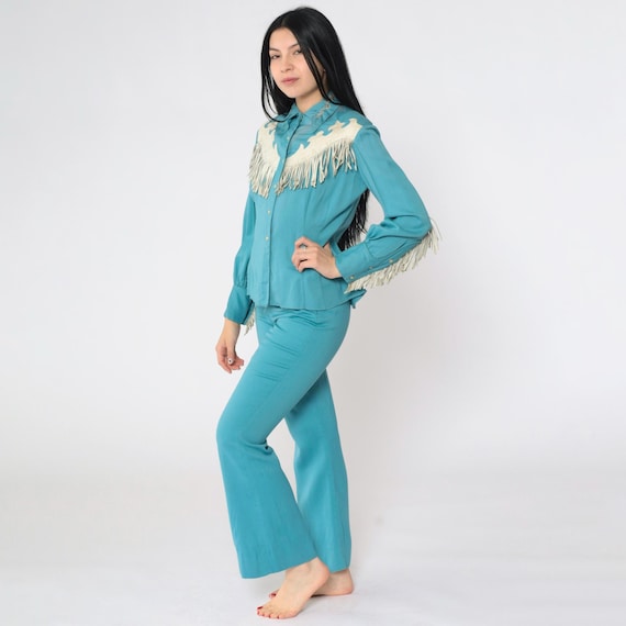 Vintage 1950s Hillbilly Western Two Piece Set Lea… - image 4