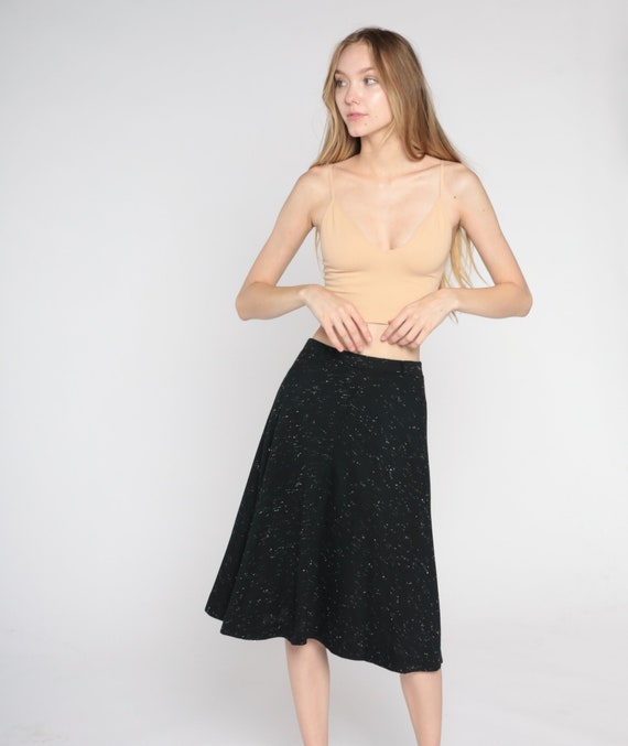 Black Glitter Skirt 80s Sparkly Metallic Knee Len… - image 2