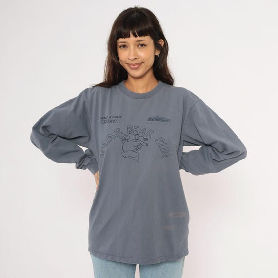 Polar Bear Run Tee Grey Cotton Shirt 90s Road Track Sports New Milford CT Running Race Graphic Ash Slate Blue Print Vintage Large L