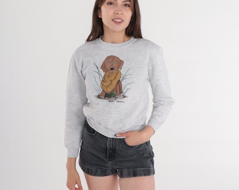 Chocolate Lab Dog Sweatshirt 90s Labrador Retriever Sweater Cute Puppy Painting Graphic Shirt Animal Art Heather Grey Vintage 1990s 2xs xxs