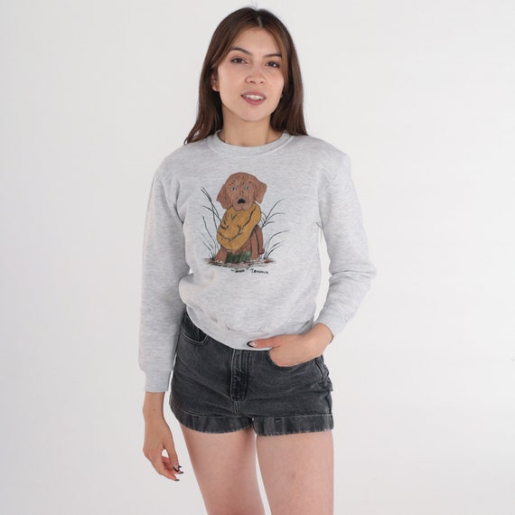 Chocolate Lab Dog Sweatshirt 90s Labrador Retriever Sweater Cute Puppy Painting Graphic Shirt Animal Art Heather Grey Vintage 1990s 2xs xxs