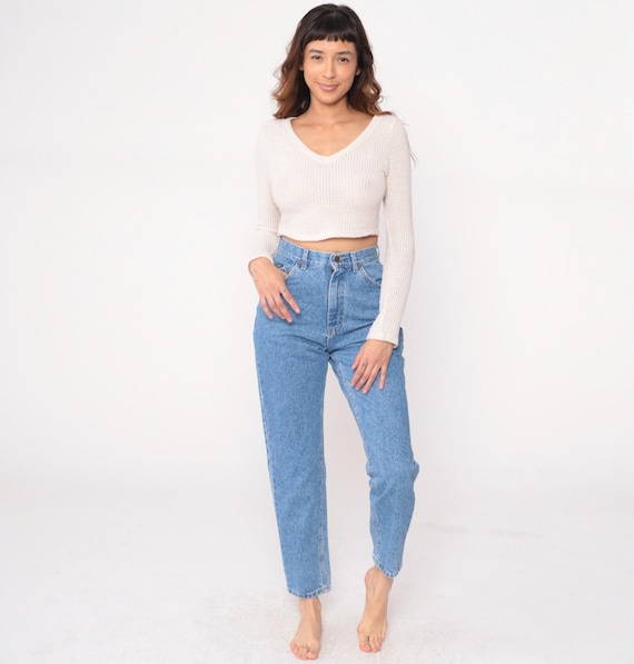 90s Mom Jeans Lee High Waisted Light Blue Denim Straight Leg High Rise Vintage Medium Wash Cotton Classic Casual Pants Extra Small XS