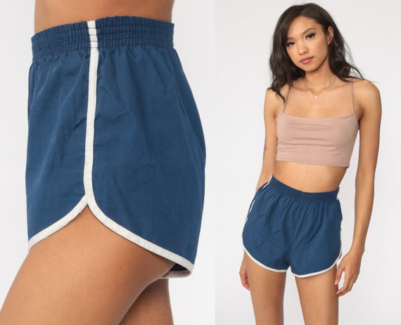 Blue Ringer Shorts 80s Navy Running Shorts High Wa
