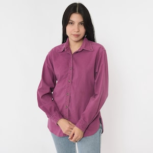 Vintage L.L. Bean Chamois Cloth Shirt 90s Purple Heavyweight Button Up Blouse Long Sleeve Workwear USA Made Cotton Small S
