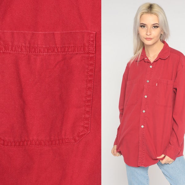 Mens Red Denim Shirt Etsy