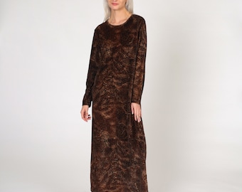 Leopard Print Velour Dress y2k Halloween Costume Midi Animal Print  Dress Long Sleeve Velvet Party Dress Long Sleeve Vintage 00s Large