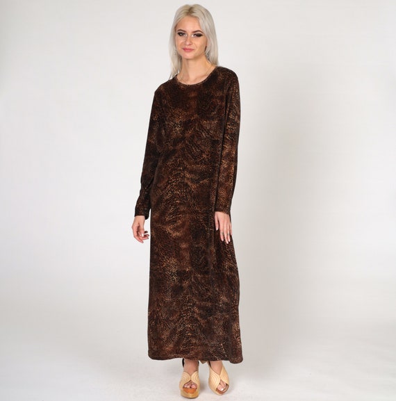 Leopard Print Velour Dress y2k Halloween Costume Midi Animal Print  Dress Long Sleeve Velvet Party Dress Long Sleeve Vintage 00s Large