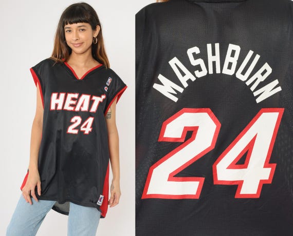 Vintage Miami Heat Jamal Mashburn Jersey Champion NBA Basketball Jersey Shirt 90s Retro Sports Black 1990s Extra Large xl 48