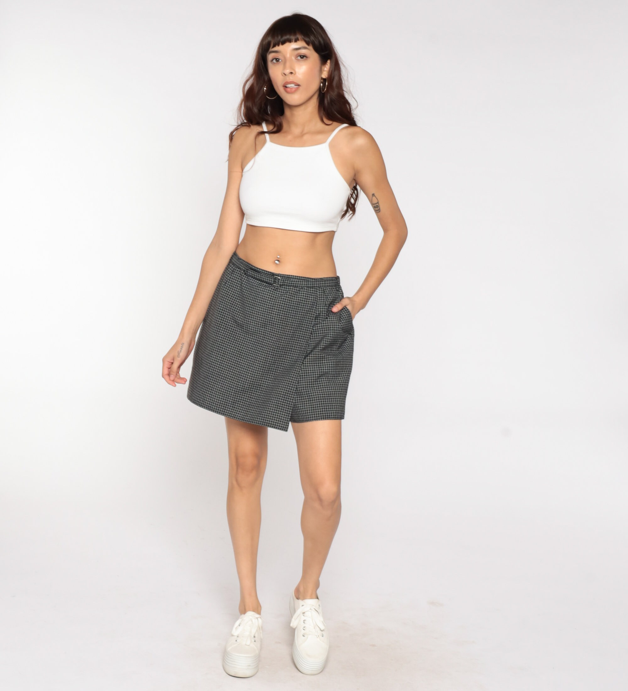 90s Mini Skort Black Checkered Skirt High Waisted 90s Preppy Skort ...