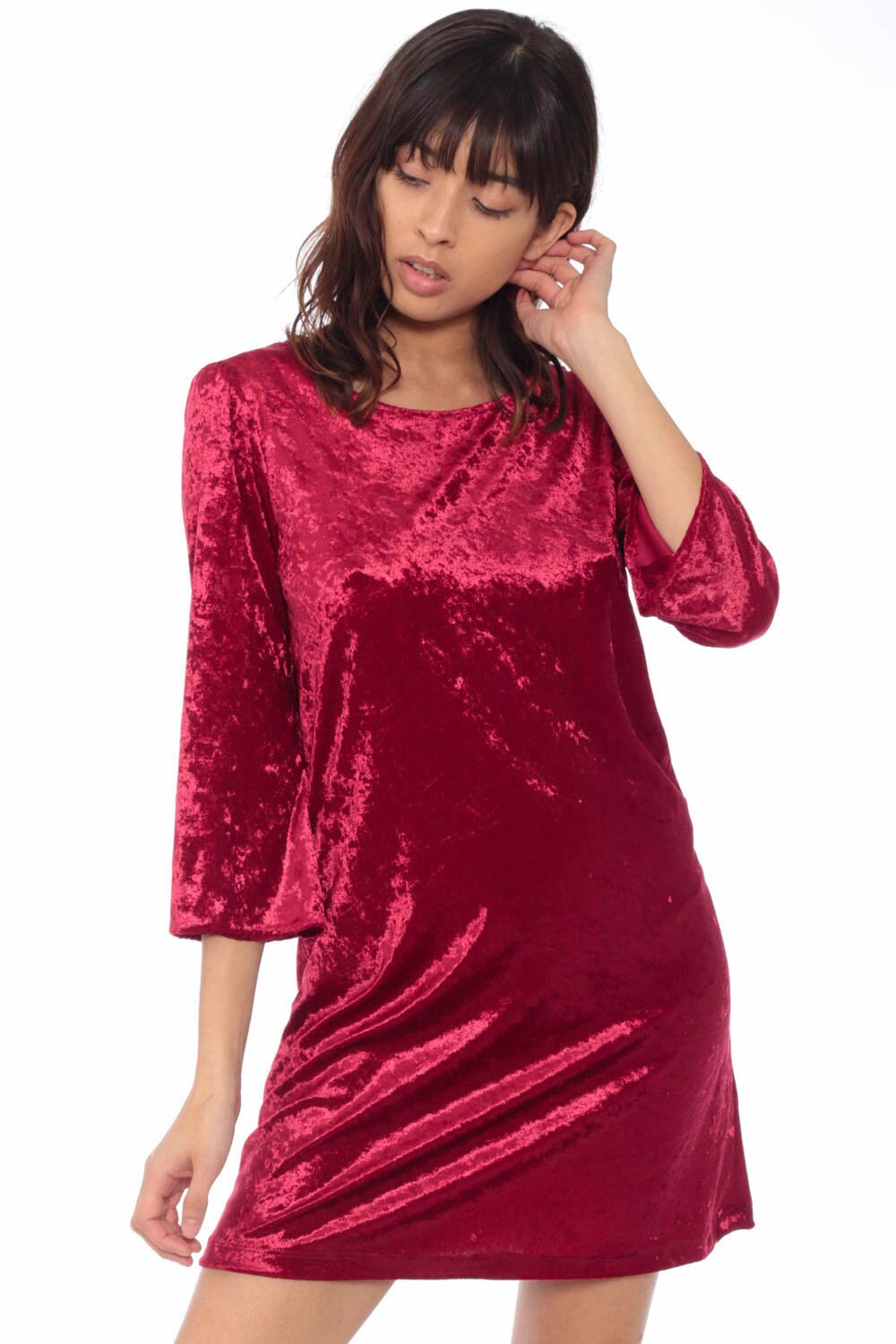 Red Velvet Dress Velvet Mini 90s Party Grunge Long Sleeve A Line 1990s Cocktail Goth Vintage 