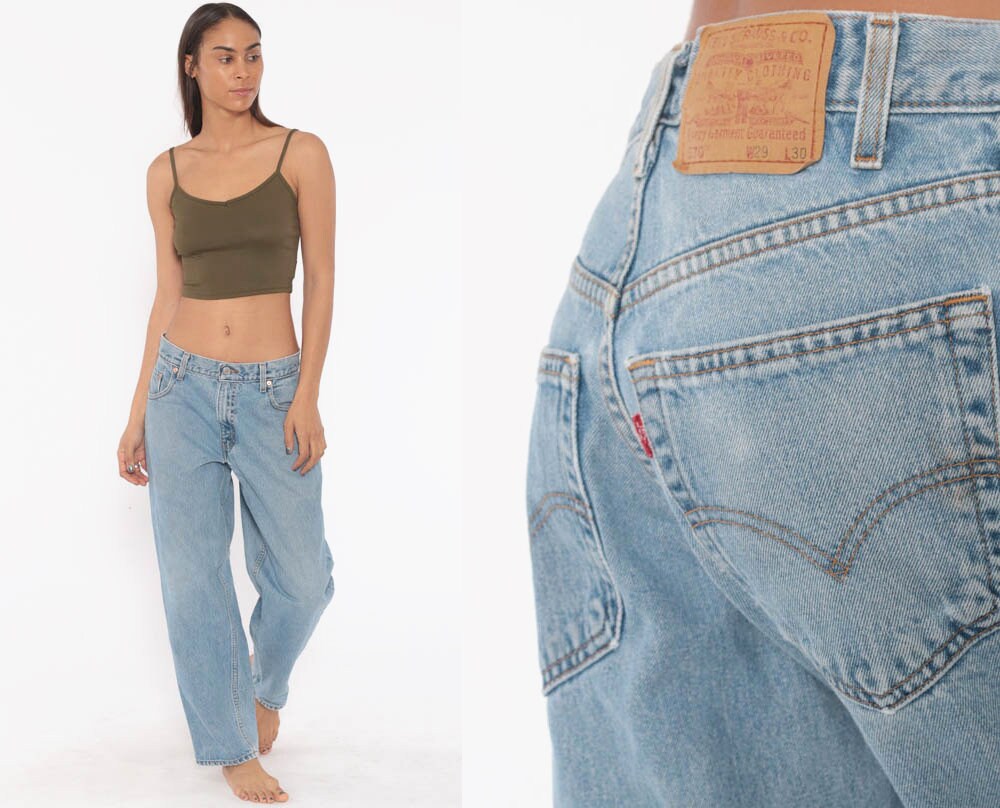 Levis Boyfriend Jeans 29 X 29 570 Mom Jeans High Waist Baggy 90s Jeans Levi High Waist Denim Pants Skater 90s Vintage Faded Blue Medium